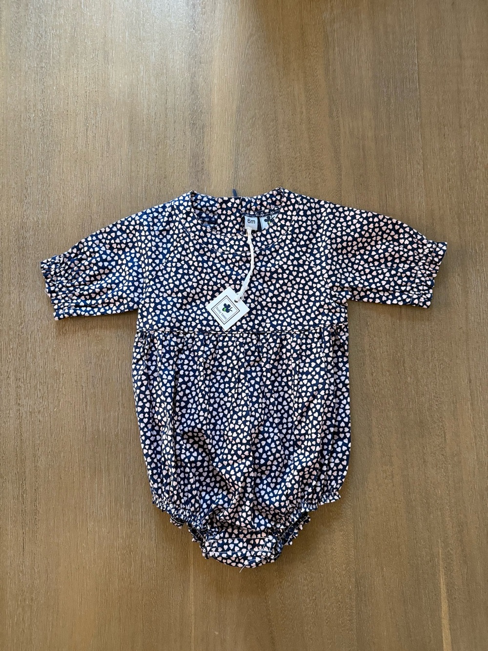 NWT busy bees Baby Girl Navy & Pink Heart Cotton Bubble Romper 6 Months